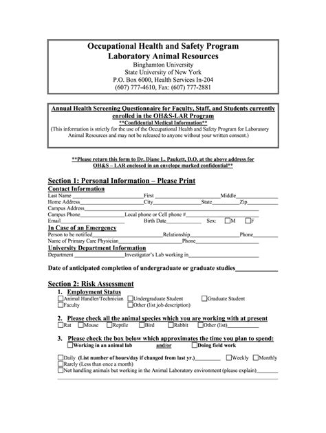 Doe Health Screening Form Printable